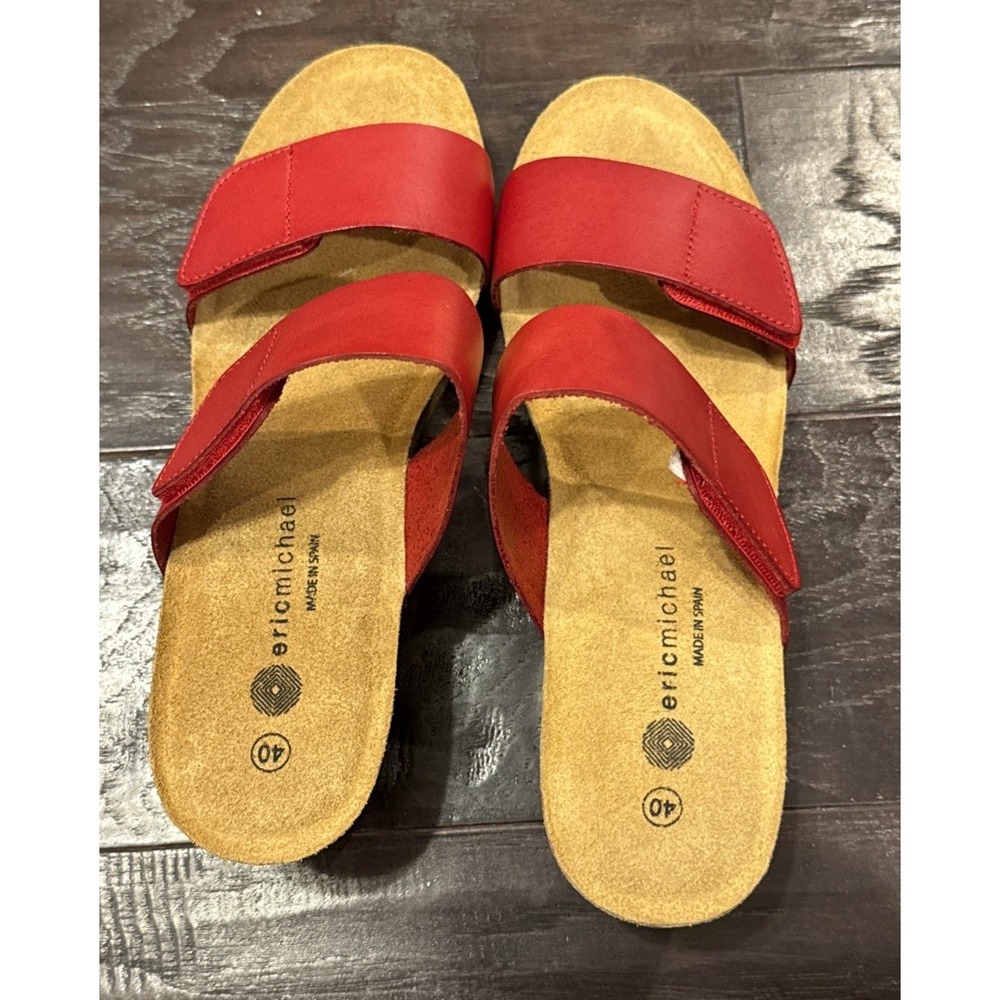 Eric Michael Lily Red Leather Cork Wedge Sandals Size EU 40 US 9.5-10 NEW‎